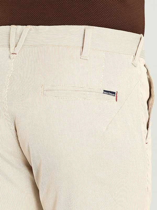 Indian Terrain Men's Slim Fit Striped Beige Trousers
